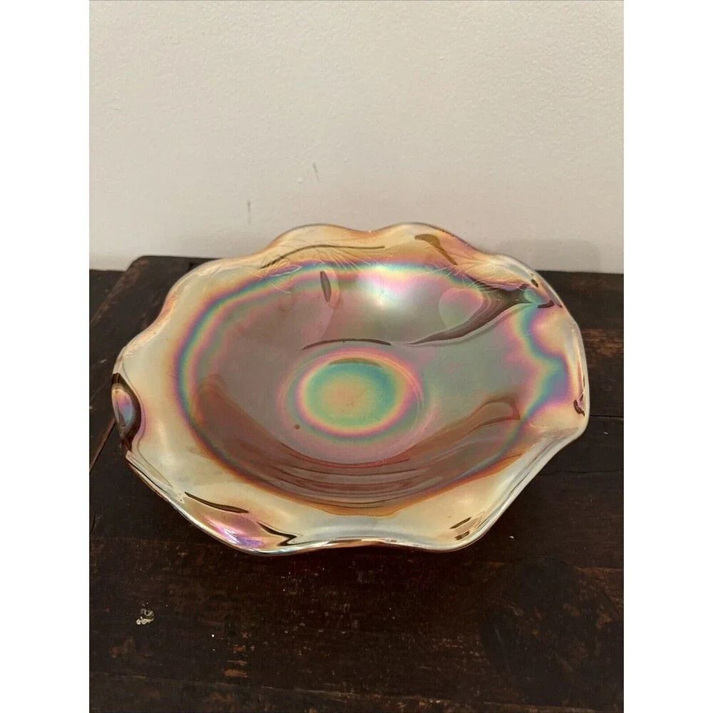 Indiana Glass Tiara Amber Orange Rainbow Carnival‎ Glass Serving Bowl